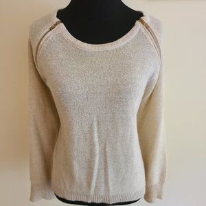 Tan & Gold Bisou Bisou Sweater w/ Zip Accents - Sz